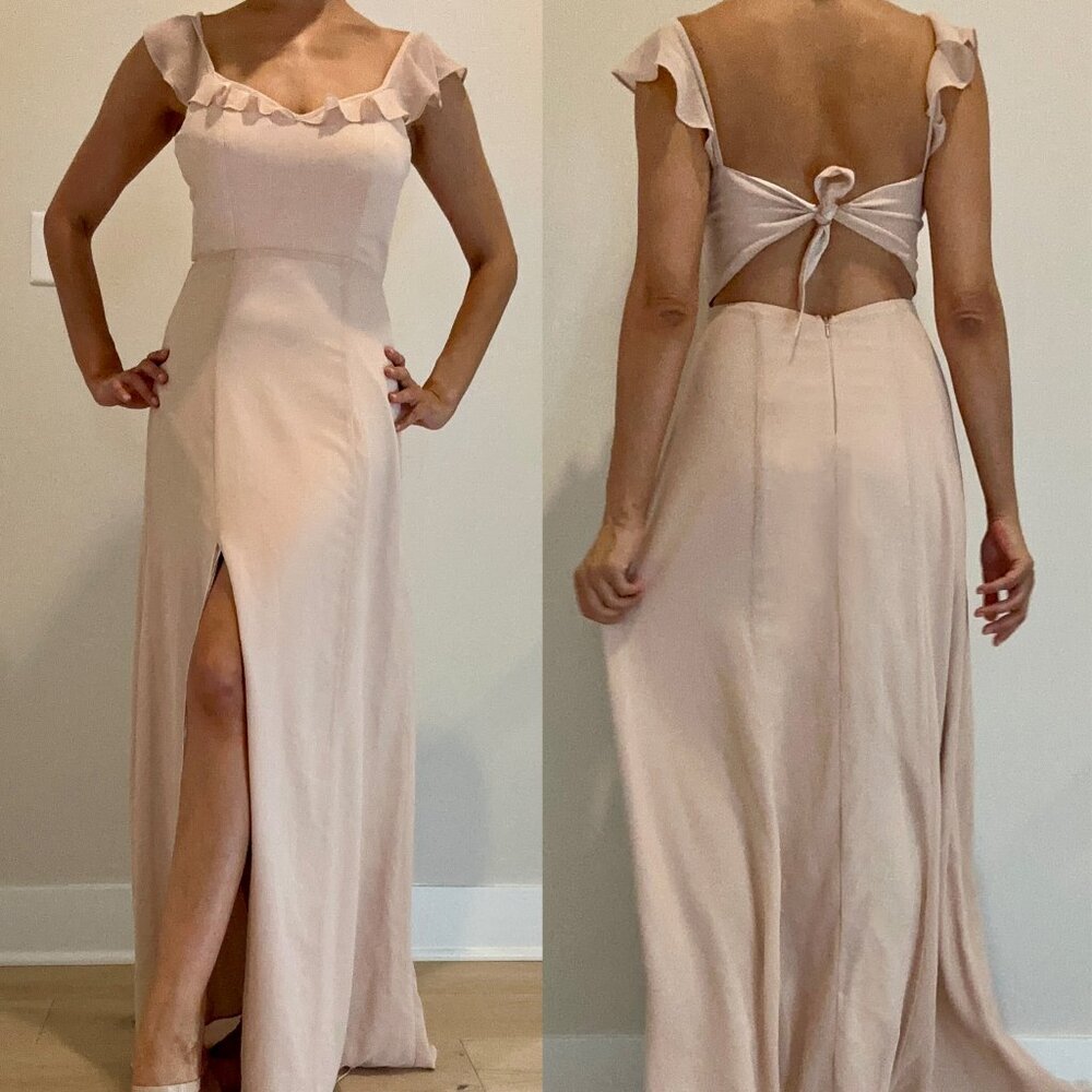 Sweetheart neck ruffle sleeve tie-back dress